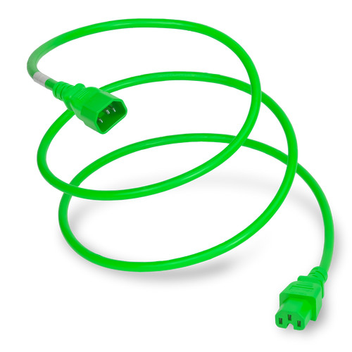 Power Cable, C14 to C15, 14/3, 15A/250V, 14awg, SJT Jacket, Green, Coiled