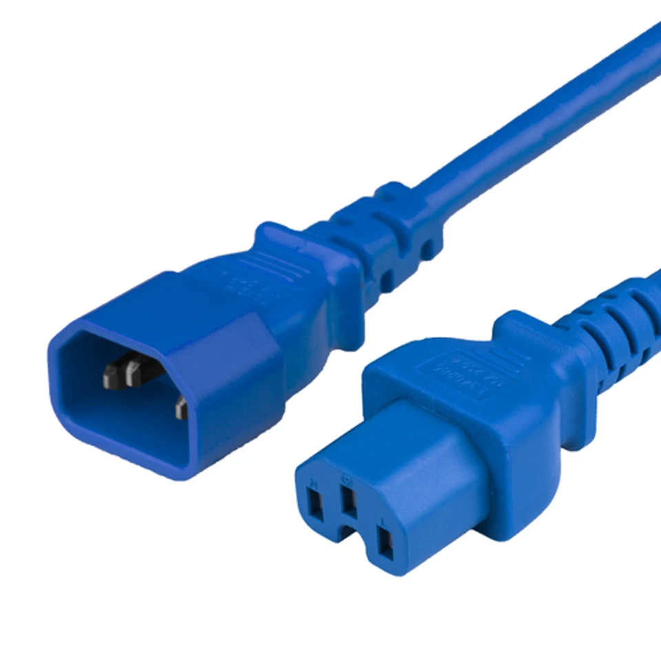 1415-G-060-BLU - Power Cable, C14 to C15, 16/3, 13Amp, 250V, SJT Jacket, Blue cord ends
