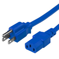 51513-H-012-BLU - Power Cord, NEMA, 5-15P, C13, 14/3, 15 Amp, 125V, SJT Jacket, Blue