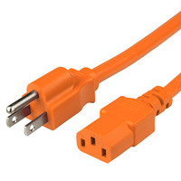51513-H-012-ORG - Power Cord, NEMA, 5-15P, C13, 14/3, 15 Amp, 125V, SJT Jacket, Orange, cord ends