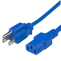 51513-F-012-BLU - Power Cord, NEMA, 5-15P, C13, 18/3, 10Amp, 125V, SJT Jacket , Blue Jacket, cord ends