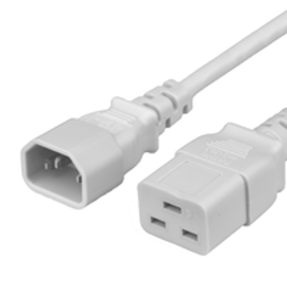 Power Cord, C14 to C19, 14/3 AWG, 15Amp, 250V SJT Jacket, White