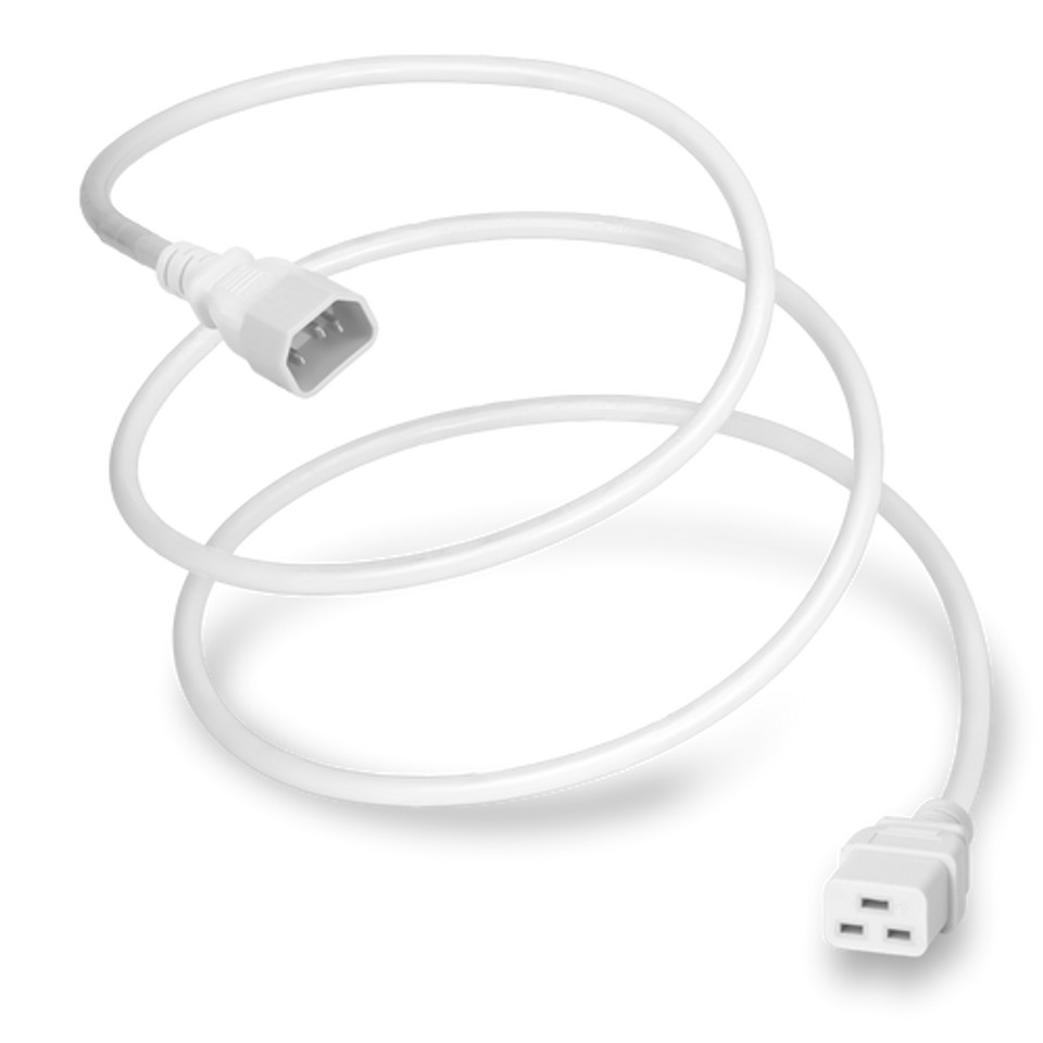 Power Cord, C14 to C19, 14/3 AWG, 15Amp, 250V SJT Jacket, White (Coiled)