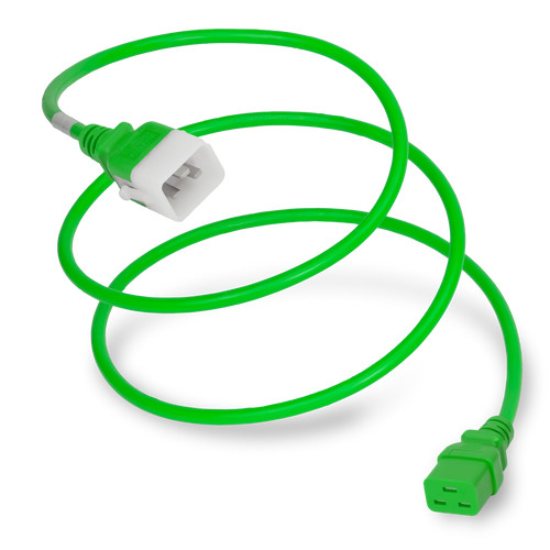 P-Lock Secure Locking Power Cord, C20 (P-Lock) to C19 ,12/3 SJT, 20 Amp, 250V, SJT Jacket, Green (Coiled)