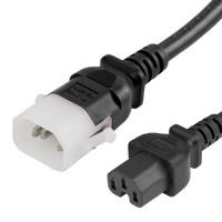 14K15-H-xxx - Black P-Lock C14 to C15 secure locking power cord rated for 15A and 250V. Features 14 AWG conductors and a durable SJT jacket for reliable power connections. - (Cord ends)