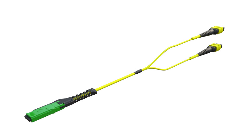 MCF-MTF2X16-OS2-001M - Fiber Cable, MMC® Elite/APC Female to 2X MTP® Elite/APC Female, 16 Strand, OS2, Corning Glass G657A1, OFNP