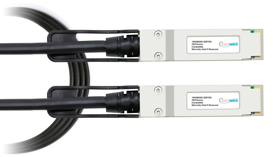 Allied Telesis Compatible 100GbE QSFP28 Passive DAC Cable, transceiver end view