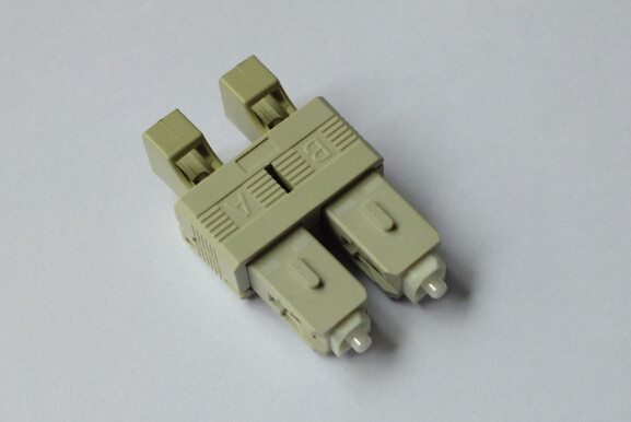 Hybrid Fiber Adapter, SC Male Duplex Coupler to LC Female Connector body, 62.5/125 OM1 Glass