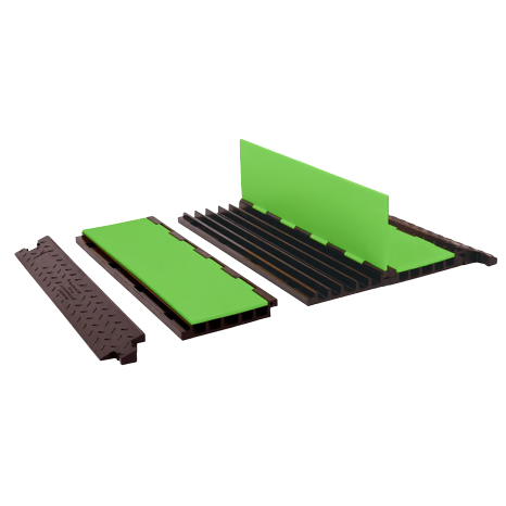 Center Section for 5-Channel Yellow Jacket® Heavy-Duty Cable Protector AMS® System, SafeRay™ Hi-Viz Green Lid/Black Base