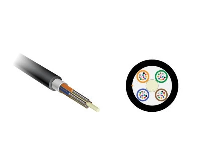 96 Fiber, Singlemode Bend Tolerant, Gel Free, Loose Tube Outside Plant (OSP), PE Black Jacket, cross-section view