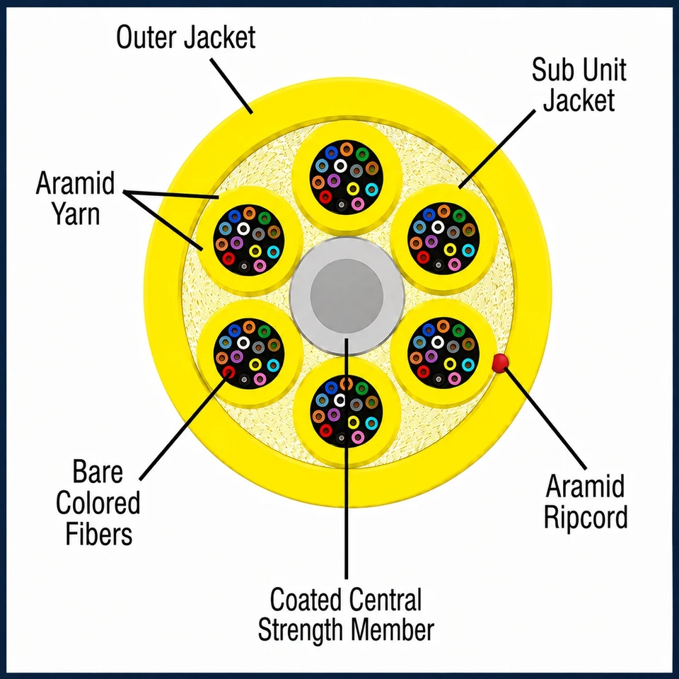 S09MD72CZNPY20-Y - 72 Fiber, SM, Micro Distribution, Plenum, 8.0mm OD - 2.0mm Subs, Yellow Jacket (price per foot), inside cable cross section
