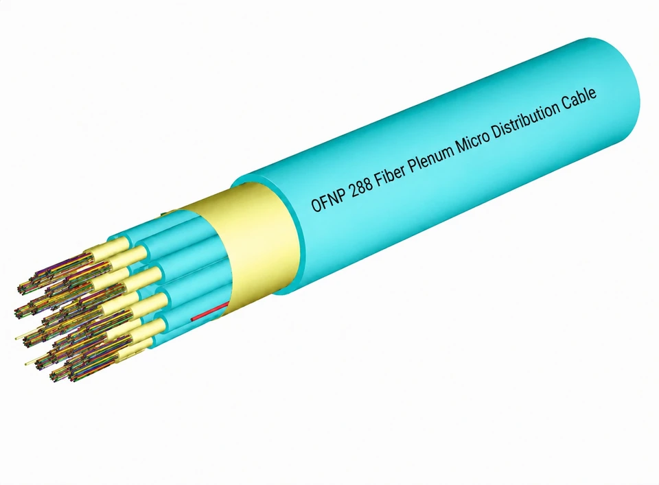 M50MD288C4NPA20-A - 288 Fiber, OM4, Micro Distribution, Plenum, 14.3mm OD - 2.0mm subs, Aqua Jacket (price per foot), outside to inside view