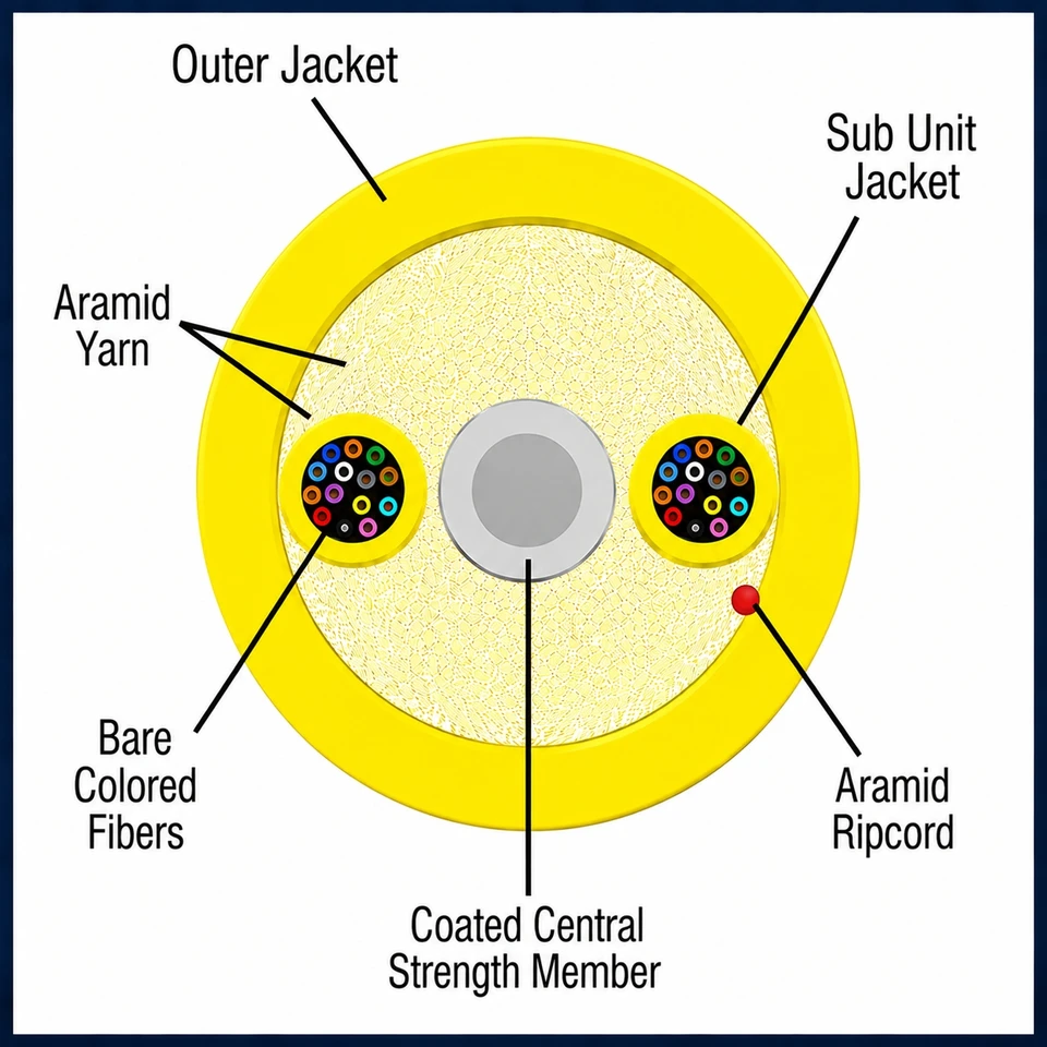 S09MD24CZNPY-Y-TW - 24 Fiber, SM, Indoor, Micro Distribution, Plenum, 8.2mm OD - 3.0mm Subs, Yellow Jacket, (price per foot), inside cable cross section