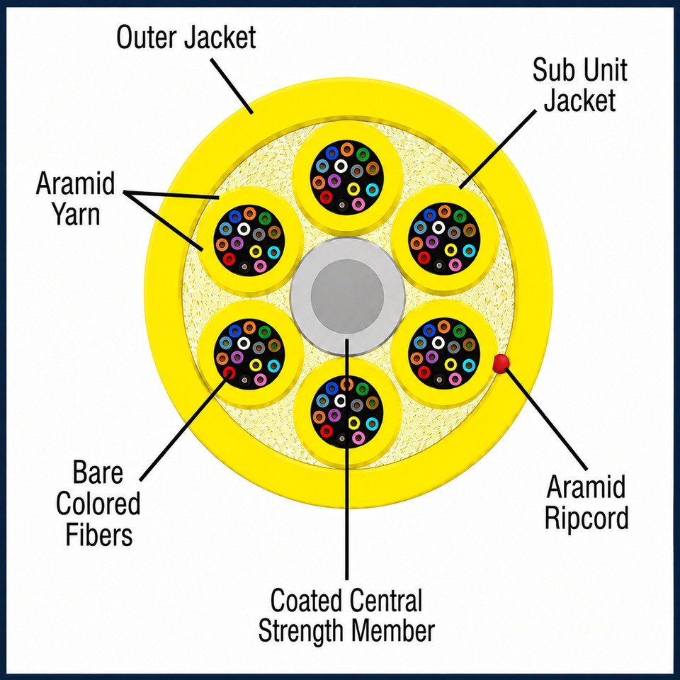 S09MD72CZNPY6T-Y - 72 Fiber, SM, Indoor, Micro Distribution, Plenum, 10.5mm OD - 3.0mm Subs, Yellow Jacket, (price per foot), inside cable cross section