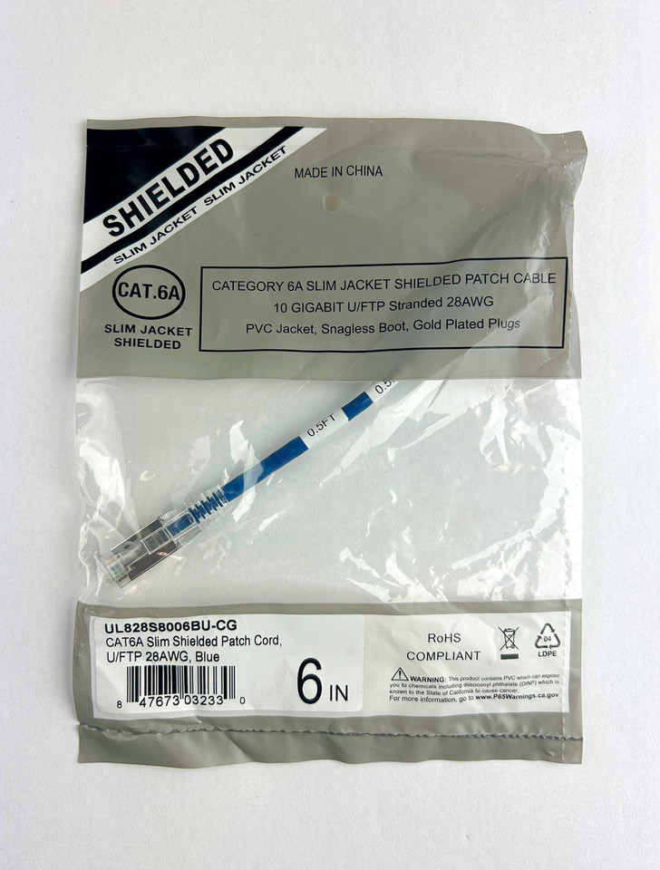 UL828S8006PR-CG - Cat6A Slim Jacket Shielded (STP) Ethernet Cable - Purple Jacket, Bagged