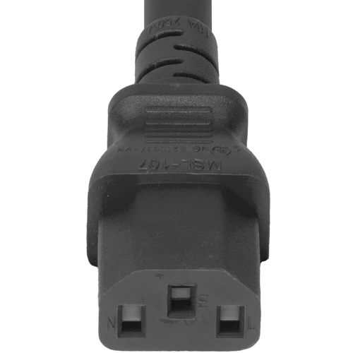 1413-H-012- Power Cord, C14 to C13, 14/3 AWG, 15Amp, 250V SJT Black Jacket female side straight angle