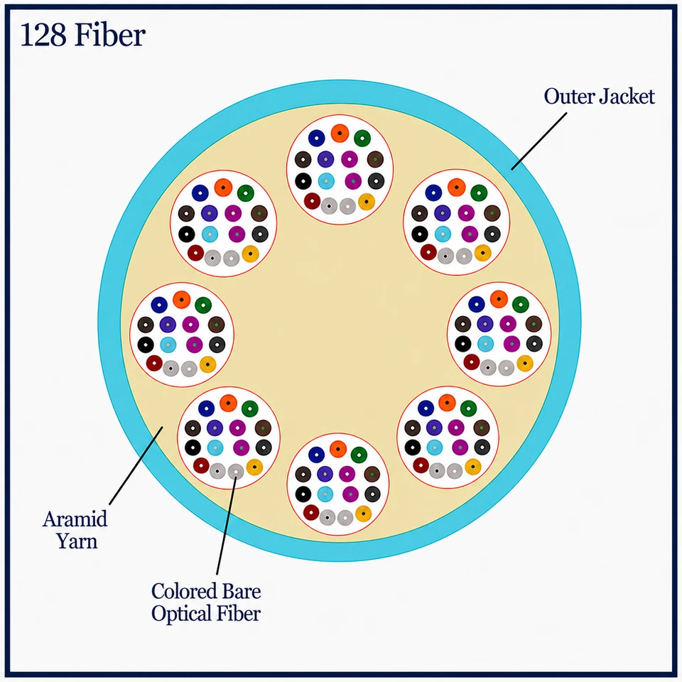 M50MD128CGNPA24-A - 128 Fiber, OM3, Indoor, Micro Distribution, Plenum, 11.0mm OD - 2.4mm Sub Units, Corning® ClearCurve® , cross section view