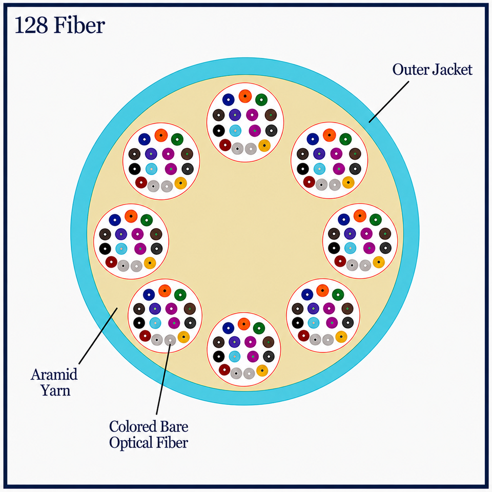 M50MD128C4NPA24-A - 128 Fiber, OM4, Indoor, Micro Distribution, Plenum, 11.0mm OD - 2.4mm Sub Units, Corning® ClearCurve® , cross section view