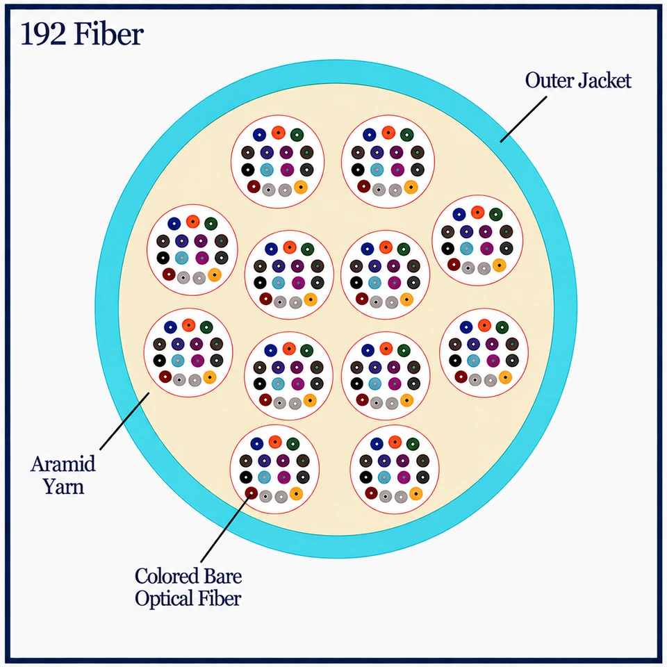 M50MD192C4NPA24-A - 192 Fiber, OM4, Indoor, Micro Distribution, Plenum, 12.2mm OD - 2.4mm Sub Units, Corning® ClearCurve® , cross section view