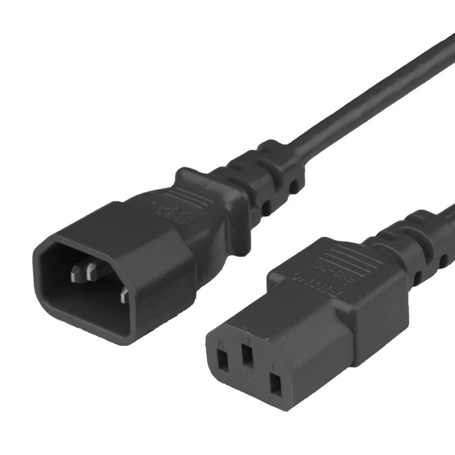 1413-SVT-xxx - Power Cord, C14 to C13, 18/3 AWG, 10Amp, 250V SVT Jacket, Black, cord end view