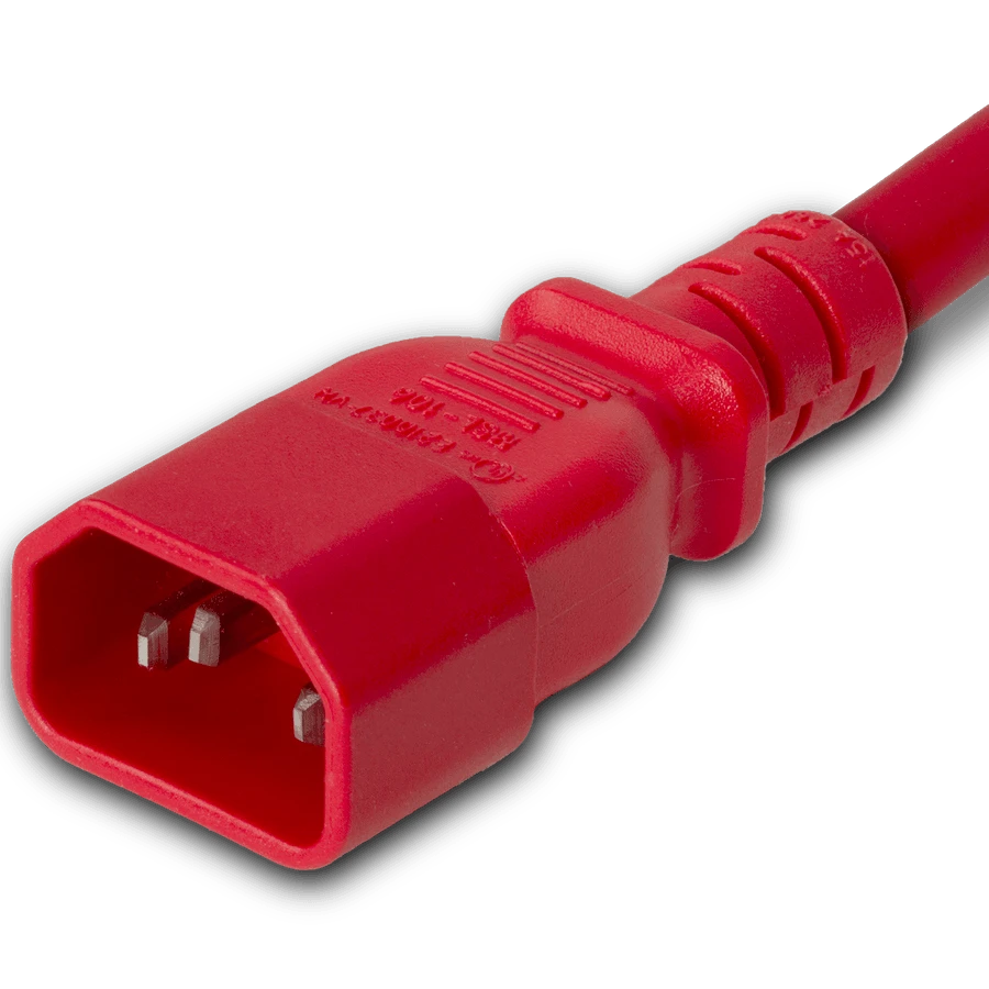 1413-SVT-xxx-RED - Power Cord, C14 to C13, 18/3 AWG, 10Amp, 250V SVT Jacket, Red, C14 cord end view
