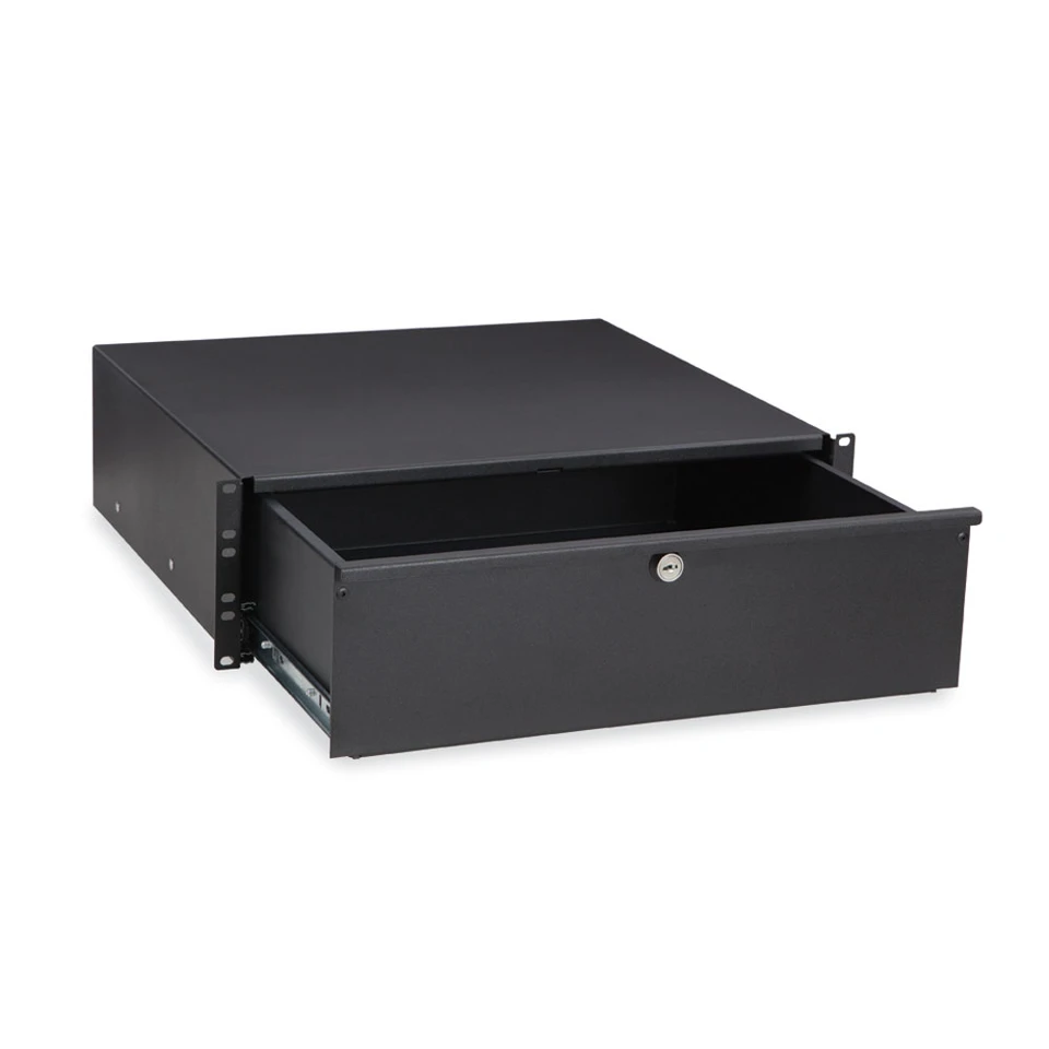 1922-3-100-03 - 3U Rack Mountable Drawer, angled view drawer open