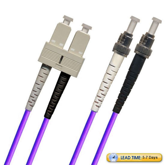 791415OM3D001MR3-PR - TAA Compliant Fiber Patch Cable, ST-SC Fiber Patch Cable, Multimode 50/125 10 Gig OM3, PC, Duplex, purple