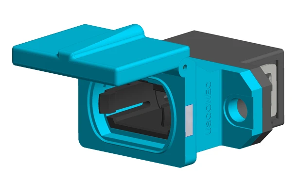 12431 - MTP/MPO Fiber Coupler, Standard Footprint, Shuttered, aqua