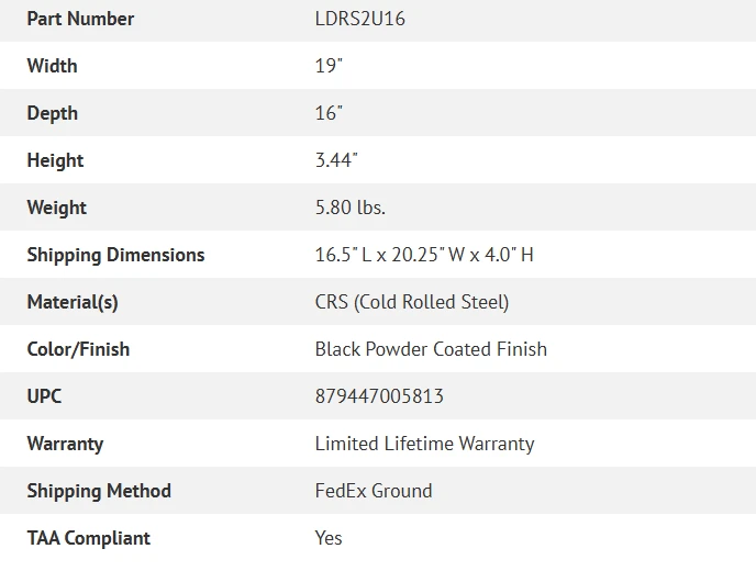 Specifications chart