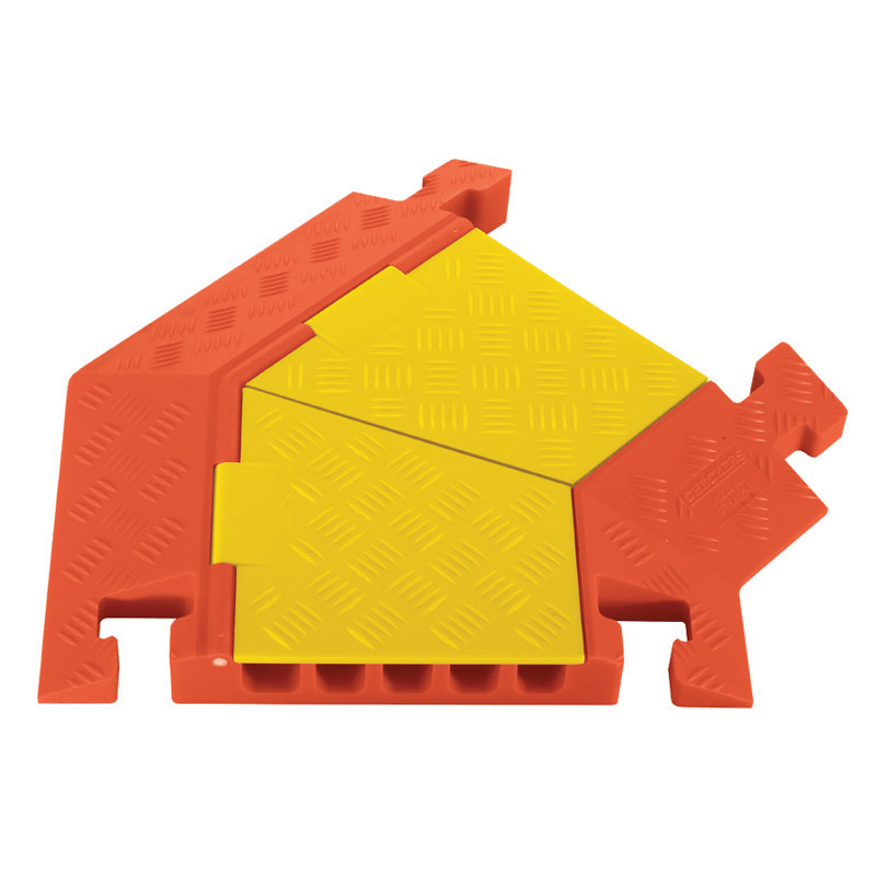 CPT5X125-R-Y-O - 5-Channel 45° Right Turn (Yellow Lid Orange Ramp) for Linebacker Heavy Duty 5 Channel Cable Protectors