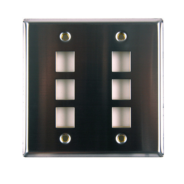 Dual Gang 6-Port Flush Mount Faceplate - Stainless Steel