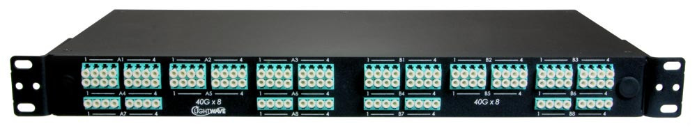 FRM-1U-OM3-XX-XX-R - High Density Fiber Optic Patch Panel, MTP to LC Breakout Panel, Rear-MTP Interface, 50/125 Multimode OM3, 1 RMS