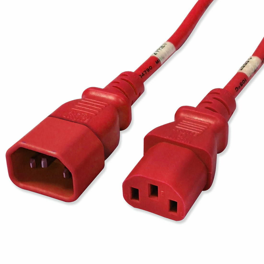 Power Cord, C14 to C13, 18/3 AWG, 10Amp, 250V SVT Jacket, Red, 2.5 Foot