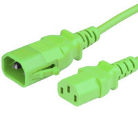 P-Lock Secure Locking Power Cord, C14 to C13, 18 AWG, 10Amp, 250V, SJT Jacket, Green, 2 Foot