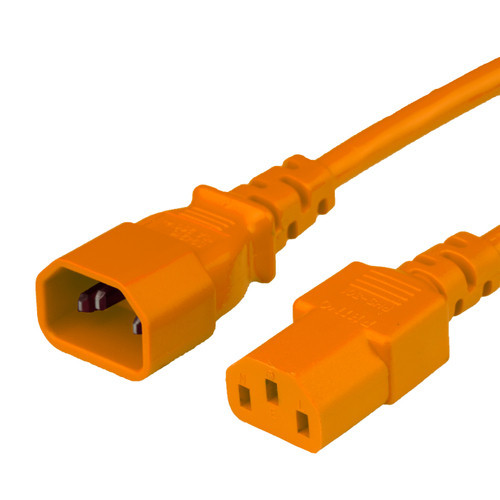 Power Cord, C14 to C13, 14/3 AWG, 15Amp, 250V SJT Jacket, Orange, 3 Foot