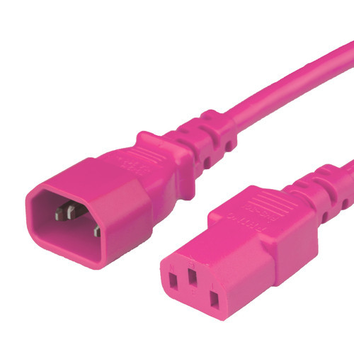 Power Cord, C14 to C13, 14/3 AWG, 15Amp, 250V SJT Jacket, Pink, 8 Foot
