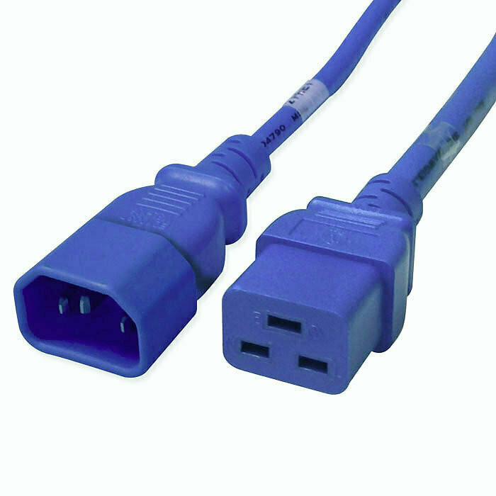 Power Cord, C14 to C19, 14/3 AWG, 15Amp, 250V SJT Jacket, Blue, 15 Foot