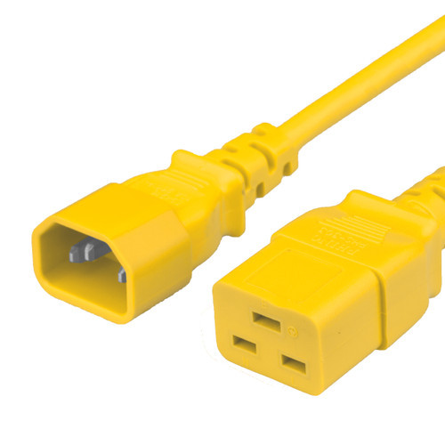 Power Cord, C14 to C19, 14/3 AWG, 15Amp, 250V SJT Jacket, Yellow, 1 Foot