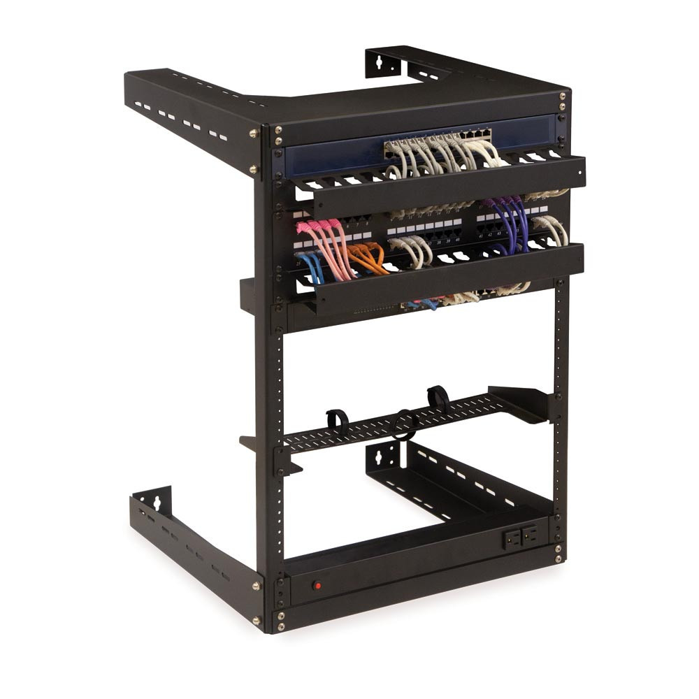 15U 18" Deep Open Frame Wall Rack, loaded