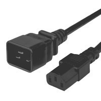 Power Cord, C20 to C13, 14/3 AWG, 15Amp, 250V SJT Black Jacket, 2 Foot