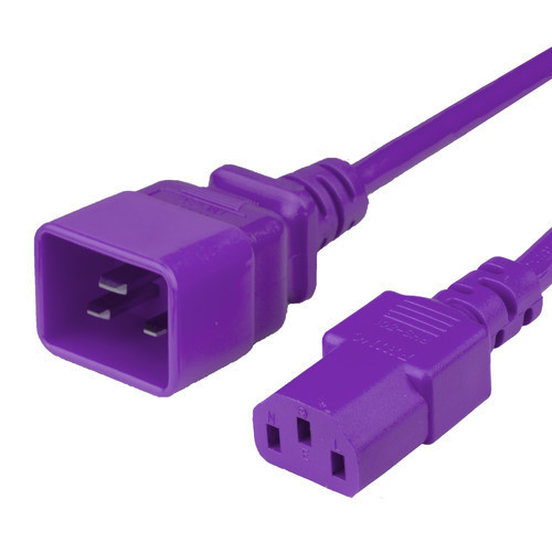 Power Cord, C20 to C13, 14/3 AWG, 15Amp, 250V SJT Purple Jacket, 8 Foot