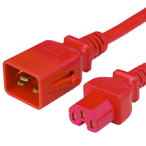 P-Lock Secure Locking Power Cord, C20 (P-Lock) to C15, 14 AWG, 15 Amp, 250V, SJT Jacket, Red, 6 Foot