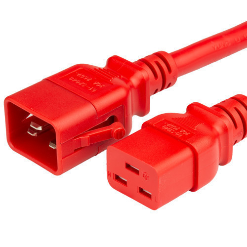 P-Lock Secure Locking Power Cord, C20 (P-Lock) to C19, 12 AWG, 20 Amp, 250V, SJT Jacket Red
