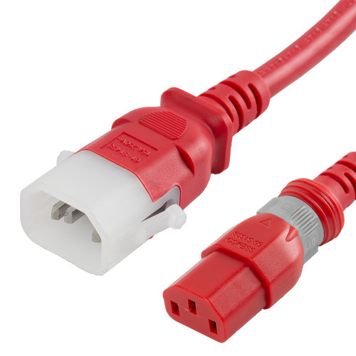 Dual Lock Pwr Cord, C14 - C13, 14 AWG, 15 Amp, 250V - Red