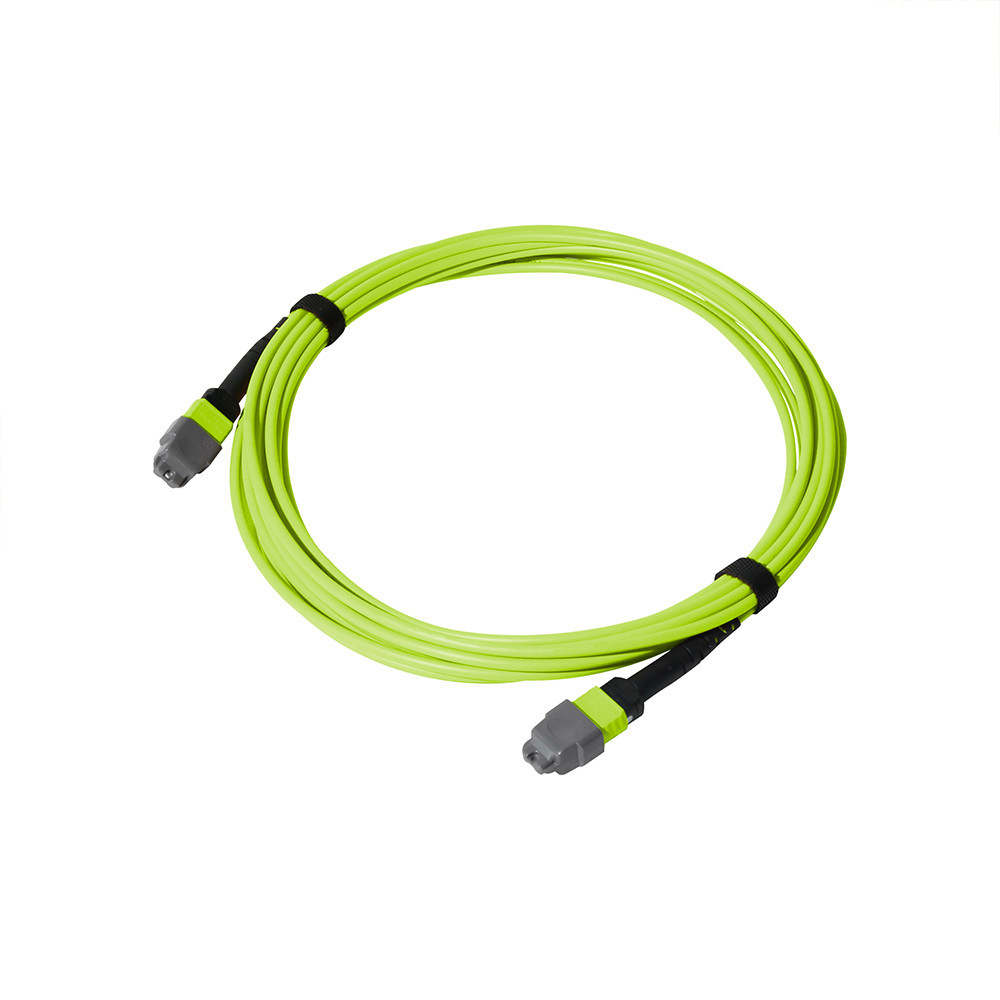 MTP® Female to MTP® Female, 16 Strand, Corning Multimode OM5 50/125 Micron, OFNP Lime Green Jacket