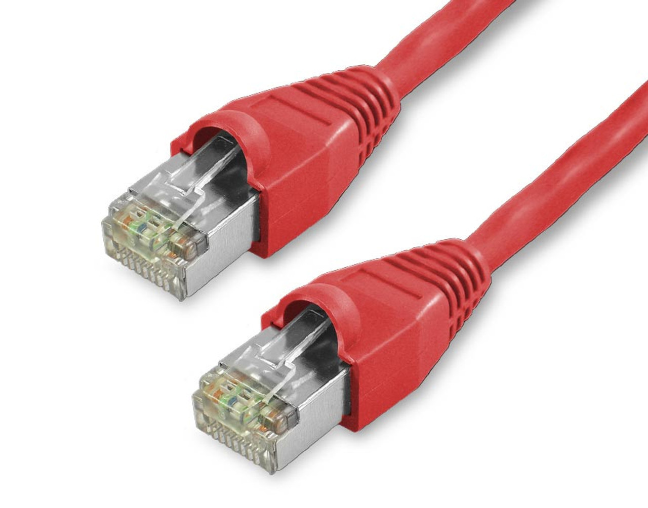 Cat6 Snagless Shielded (STP) Ethernet Cable - Red Jacket, top view