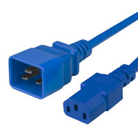 Power Cable, IEC 60320 C20 to C13, 14awg, 15AMP, 250V, Blue Jacket (both ends)