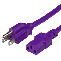 Power Cord, NEMA, 5-15P, C13, 14/3, 15 Amp, 125V, SJT Jacket, Purple