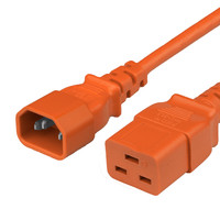 Power Cord, C14 to C19, 14/3 AWG, 15Amp, 250V SJT Jacket, Orange
