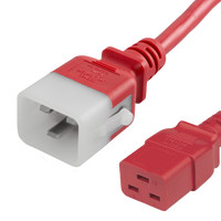 P-Lock Secure Locking Power Cord, C20 (P-Lock) to C19, 12 AWG, 20 Amp, 250V, SJT Jacket, Red